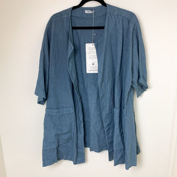 Puro Lino Italy blue open linen duster cardigan - Picture 1 of 8